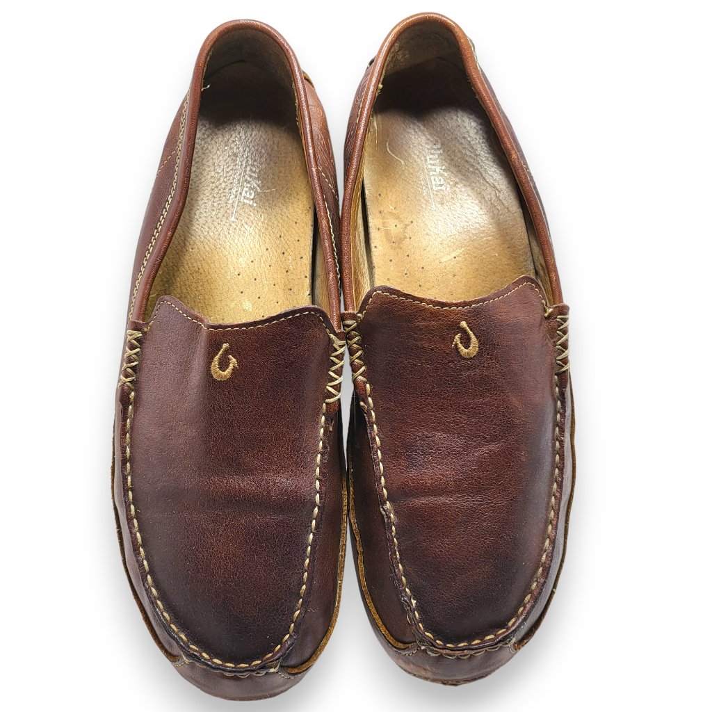 Olukai 'Lokahi' Brown Leather Slip On Comfort Shoe Driving Moccasin Loaf